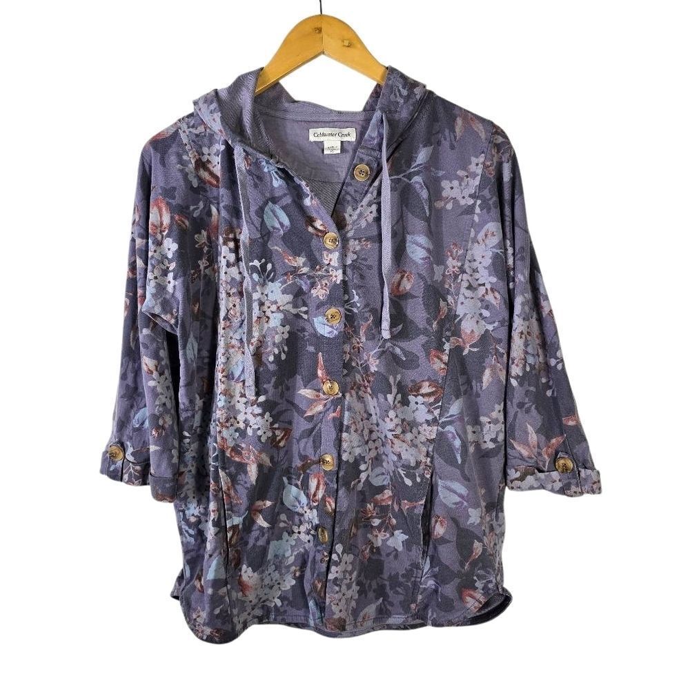 Coldwater Creek Lavender Floral Button‑Front Shirt Size Xs